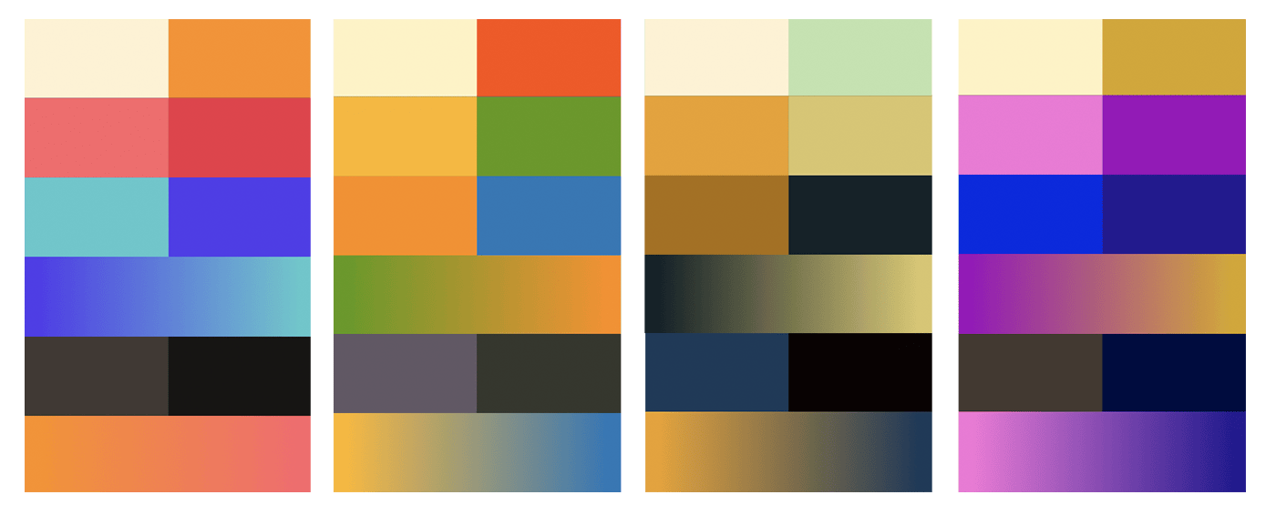 Four color palettes filled with bright colors